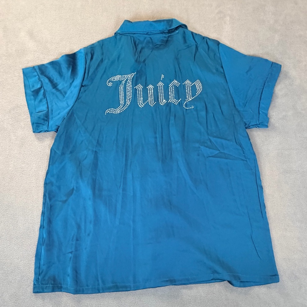 Juicy Couture Intimates/Pajama Top Satin Teal Rhinestones Back & Pocket-Large